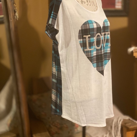 🎄🎁🎄Cute Plaid LOVE Cap Sleeve Top - Picture 4 of 7